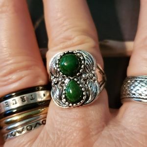 Double Turquoise silver ring - 10